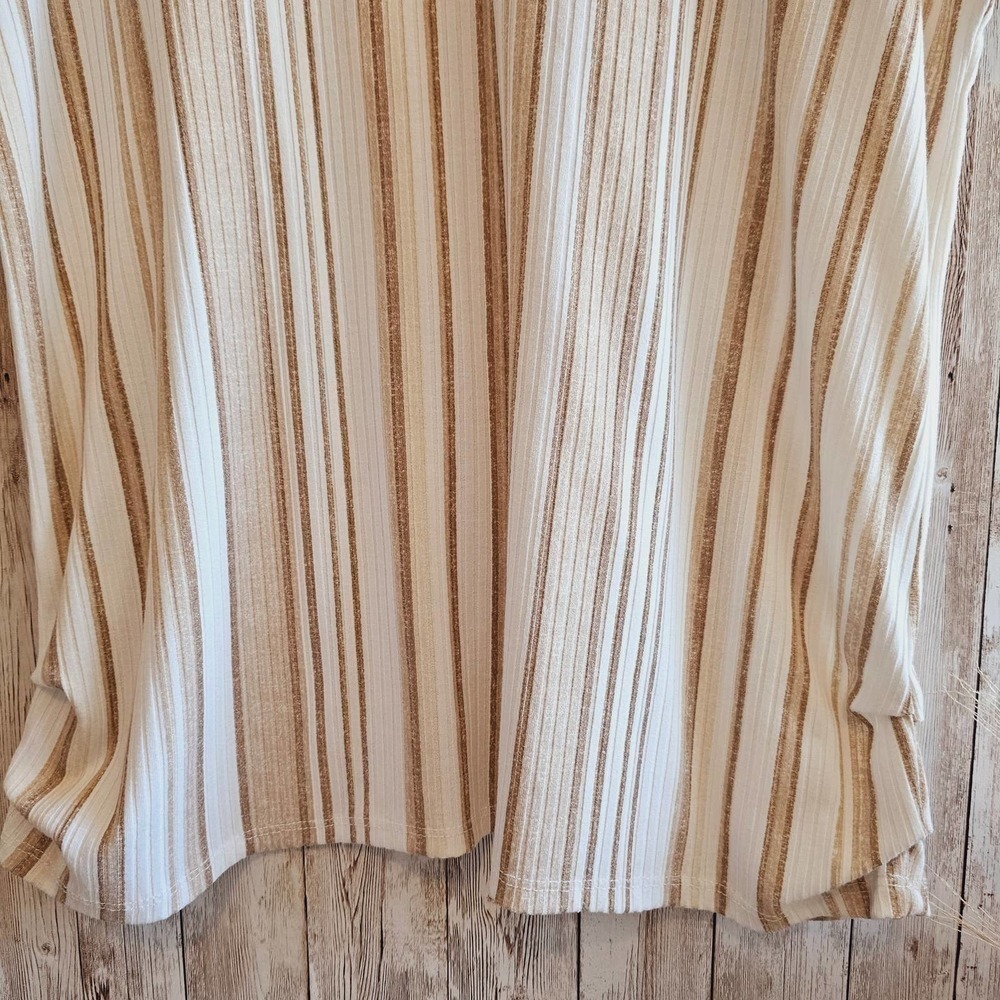 Taupe & Ivory Striped Short Sleeve Top Medium By Cure - Picture 6 of 11